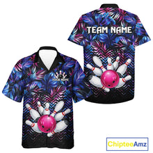 Load image into Gallery viewer, Blue And Pink Tropical Floral Bowling Hawaiian Shirt For Men Women Custom Bowling Team Jersey TDM6222