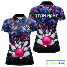 Load image into Gallery viewer, Custom Blue And Pink Tropical Floral Bowling Shirt For Women, Bowling Team Jersey Polo &amp; 1/4 Zip TDM6222