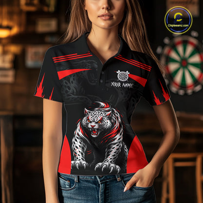 Black And Red Custom Leopard Darts Shirt For Women, Darts Team Jersey Polo & Quarter Zip TDM5625