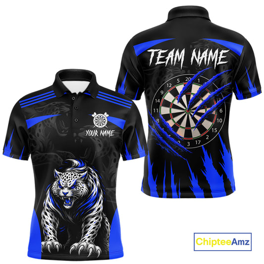 Black And Blue Custom Leopard Darts Shirt For Men, Darts Team Jersey Polo & Quarter Zip TDM5626