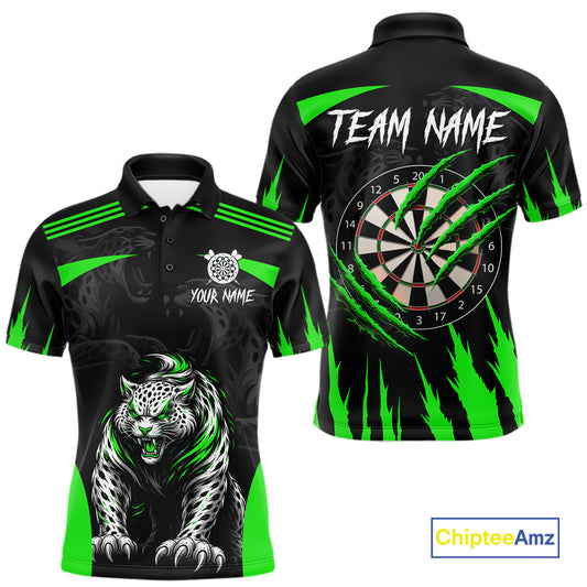 Black And Green Custom Leopard Darts Shirt For Men, Darts Team Jersey Polo & Quarter Zip TDM5627