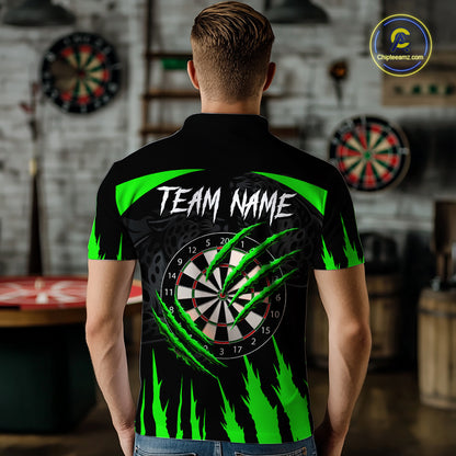 Black And Green Custom Leopard Darts Shirt For Men, Darts Team Jersey Polo & Quarter Zip TDM5627