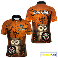 Load image into Gallery viewer, Personalized Orange Funny Owl Halloween Darts Shirt For Men Custom Pumpkin Darts Jersey TDM4929