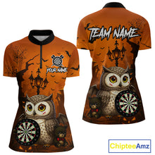 Load image into Gallery viewer, Personalized Orange Funny Owl Halloween Darts Shirt For Women Custom Pumpkin Darts Jersey TDM4929