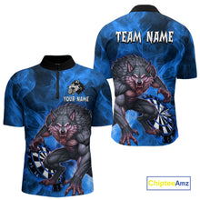 Load image into Gallery viewer, Blue Flaming Wolf Darts Shirt For Men Custom Darts League Jersey Team Polo &amp; Quarter Zip TDM5360