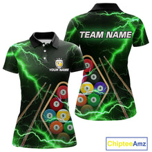 Load image into Gallery viewer, Green 9 Ball Thunder Lightning Billiard Shirts For Women Custom 9 Ball Pool Team Jersey Polo, 1/4 Zip TDM5634