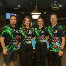 Load image into Gallery viewer, Green 9 Ball Thunder Lightning Billiard Shirts For Women Custom 9 Ball Pool Team Jersey Polo, 1/4 Zip TDM5634