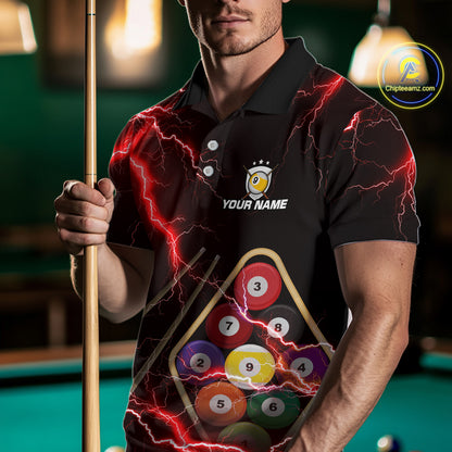 Red 9 Ball Thunder Lightning Billiard Shirts For Men Custom 9 Ball Pool Team Jersey Polo & 1/4 Zip TDM5635