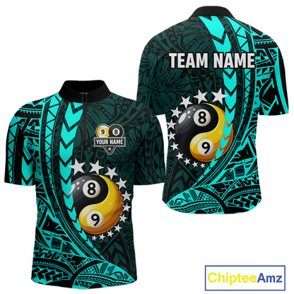 Custom Turquoise Tribal 8 Ball & 9 Ball Yin-Yang Billiard Shirt For Men, Funny Pool Team Jersey TDM5844