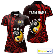 Load image into Gallery viewer, Custom Red Tribal 8 Ball &amp; 9 Ball Yin And Yang Billiard Shirt For Women, Funny Pool Team Jersey TDM5846