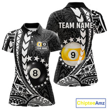 Load image into Gallery viewer, Custom White Black 8 Ball &amp; 9 Ball Tribal Billiard Shirt For Women, Funny Pool Team Jersey  TDM5847