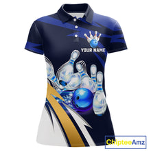 Load image into Gallery viewer, Personalized Blue Strike Ball Bowling Shirt For Women Custom Team Bowling Jersey Polo &amp; 1/4 Zip TDM6243