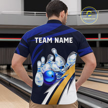 Load image into Gallery viewer, Personalized Blue Strike Ball Bowling Shirt For Men Custom Team Bowling Jersey Polo &amp; 1/4 Zip TDM6243