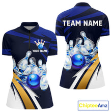 Load image into Gallery viewer, Personalized Blue Strike Ball Bowling Shirt For Women Custom Team Bowling Jersey Polo &amp; 1/4 Zip TDM6243