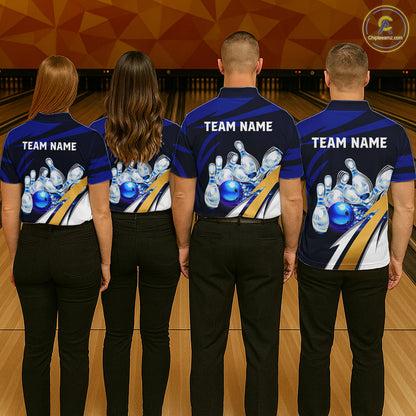 Personalized Blue Strike Ball Bowling Shirt For Women Custom Team Bowling Jersey Polo & 1/4 Zip TDM6243