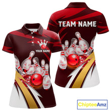 Load image into Gallery viewer, Personalized Red Strike Ball Bowling Shirt For Women Custom Team Bowling Jersey Polo &amp; 1/4 Zip TDM6244
