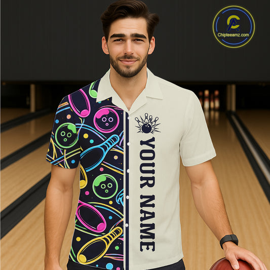Personalized Funny Neon Bowling Hawaiian Shirt For Women, Retro Bowling Team Jersey Outfit TDM6461