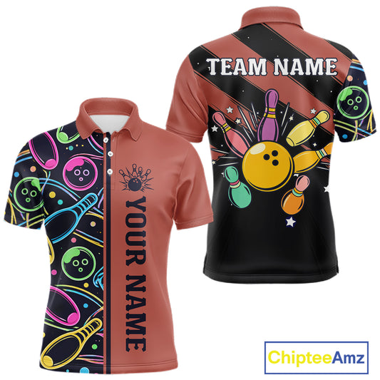 Personalized Funny Neon Bowling Shirt For Men, Retro Bowling Team Jersey Polo & 1/4 Zip | Orange TDM6462