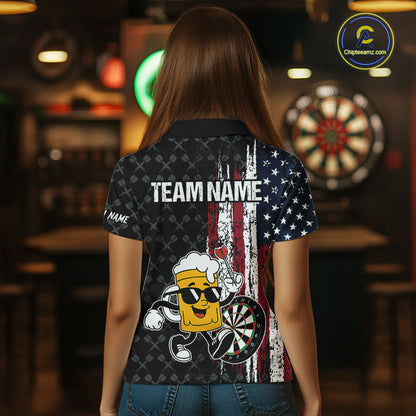 Funny Beer Grunge American Flag Darts Shirt For Women Custom Patriotic Darts Team Jersey TDM5364