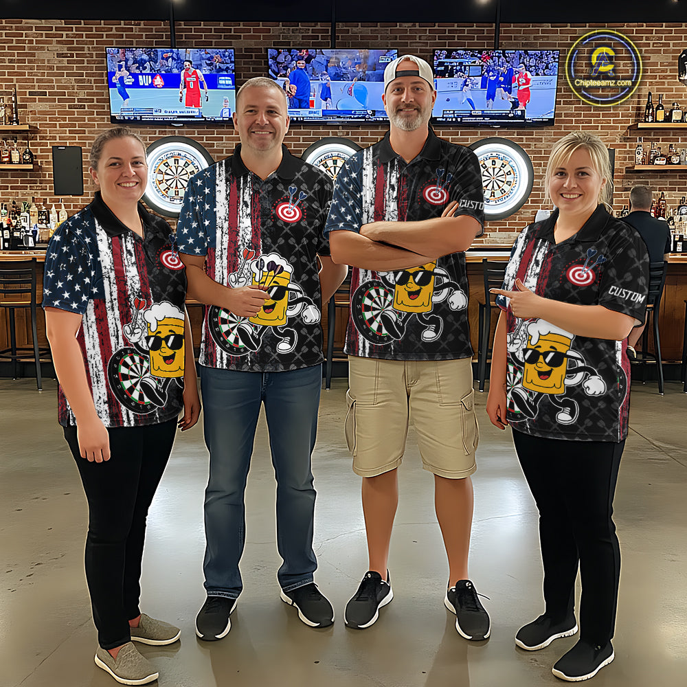 Funny Beer Grunge American Flag Darts Shirt For Men Custom Patriotic Darts Team Jersey TDM5364