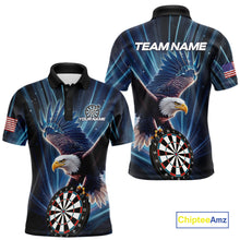 Load image into Gallery viewer, Personalized Eagle Lightning Blue Darts Shirt For Men Custom Darts Jersey Team Polo &amp; 1/4 Zip TDM5376