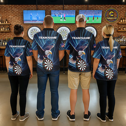 Personalized Eagle Lightning Blue Darts Shirt For Men Custom Darts Jersey Team Polo & 1/4 Zip TDM5376