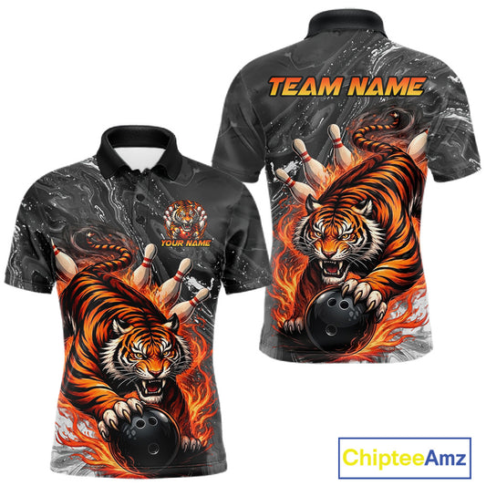 Personalized Flame Tiger Bowling Shirt For Men Custom Bowling League Team Jersey Polo & 1/4 Zip TDM6295