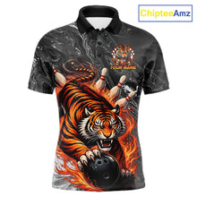 Load image into Gallery viewer, Personalized Flame Tiger Bowling Shirt For Men Custom Bowling League Team Jersey Polo &amp; 1/4 Zip TDM6295