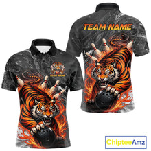 Load image into Gallery viewer, Personalized Flame Tiger Bowling Shirt For Men Custom Bowling League Team Jersey Polo &amp; 1/4 Zip TDM6295