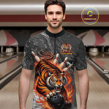 Load image into Gallery viewer, Personalized Flame Tiger Bowling Shirt For Men Custom Bowling League Team Jersey Polo &amp; 1/4 Zip TDM6295