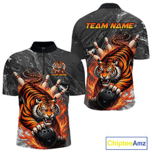 Load image into Gallery viewer, Personalized Flame Tiger Bowling Shirt For Men Custom Bowling League Team Jersey Polo &amp; 1/4 Zip TDM6295