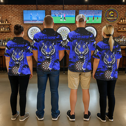 Personalized Blue Dartboard Tiger Darts Shirt For Women Custom Darts Jersey Team Polo & 1/4 Zip TDM7186