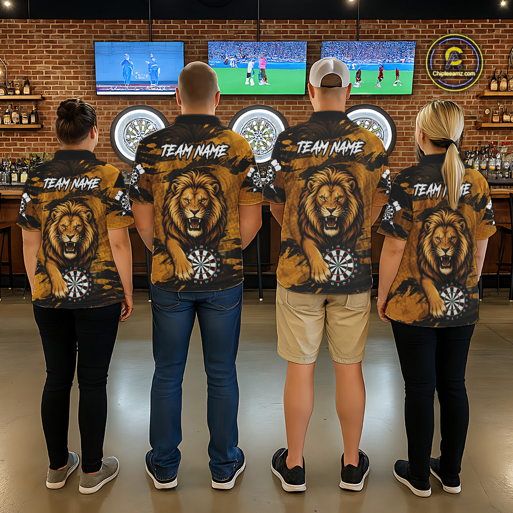 Personalized Retro Grunge Lion Darts Shirts For Women Custom Darts Team Jersey Polo, 1/4 Zip TDM7188