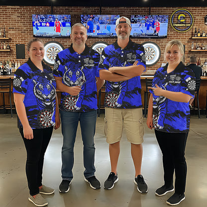 Personalized Blue Dartboard Tiger Darts Shirt For Women Custom Darts Jersey Team Polo & 1/4 Zip TDM7186