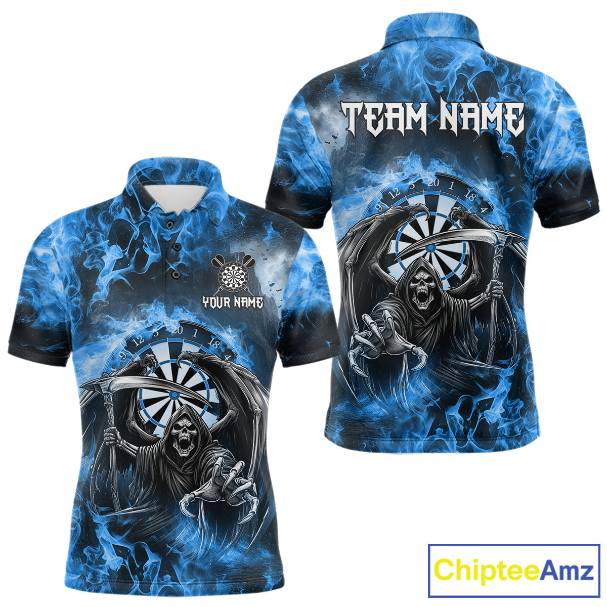 Personalized Blue Flaming Grim Reaper Darts Shirt For Men Custom Fire Darts Team Jersey TDM4975