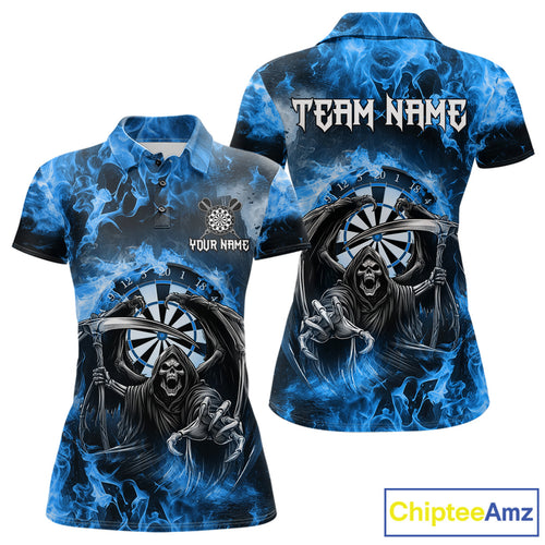 Personalized Blue Flaming Grim Reaper Darts Shirt For Women Custom Fire Darts Team Jersey TDM4975
