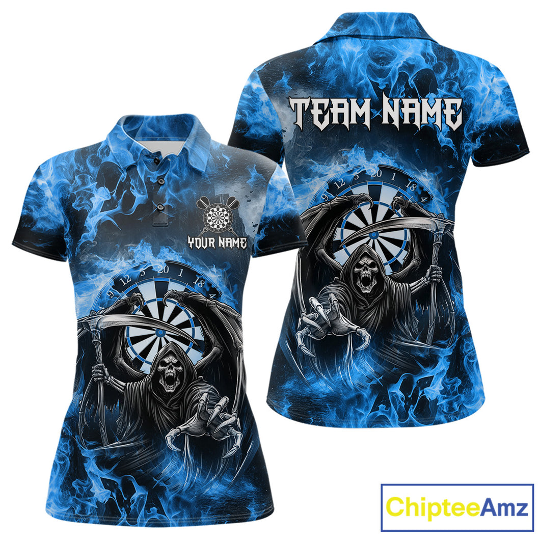 Personalized Blue Flaming Grim Reaper Darts Shirt For Women Custom Fire Darts Team Jersey TDM4975