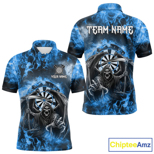 Personalized Blue Flaming Grim Reaper Darts Shirt For Men Custom Fire Darts Team Jersey TDM4975
