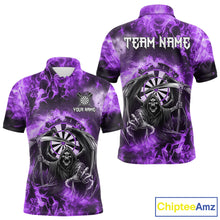 Load image into Gallery viewer, Personalized Purple Flaming Grim Reaper Darts Shirt For Men Custom Fire Darts Team Jersey TDM4976