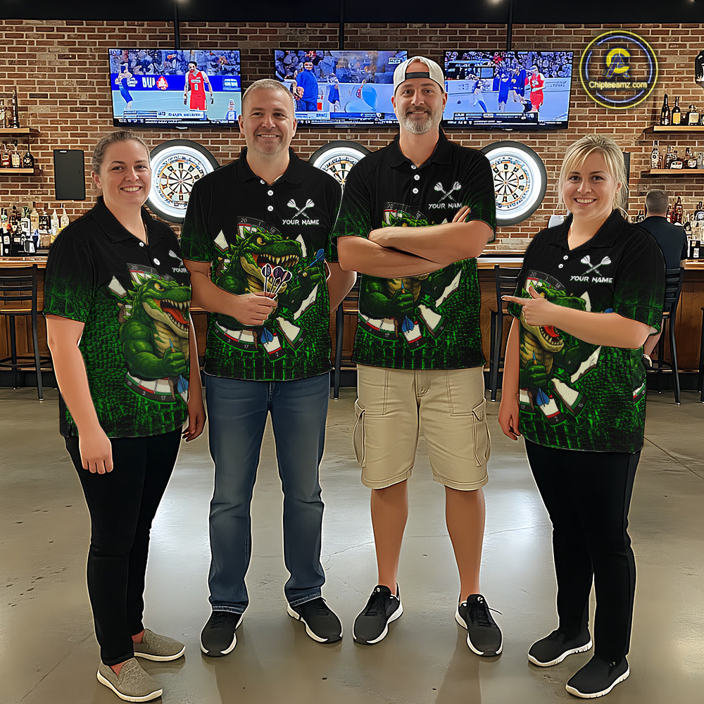 Black And Green Funny Sauropod Darts Shirt For Men Custom Darts Jersey Team Polo & 1/4 Zip TDM5917