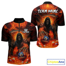 Load image into Gallery viewer, Orange Fire Flame US Flag Grim Reaper Men&#39;s Billiards Shirts Custom 8 Ball Pool Team Jersey TDM5200