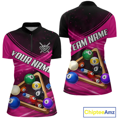 Pink And Black Billiard Jersey For Women Custom Pool Balls Billiard Team Shirt Polo & 1/4 Zip TDM6329