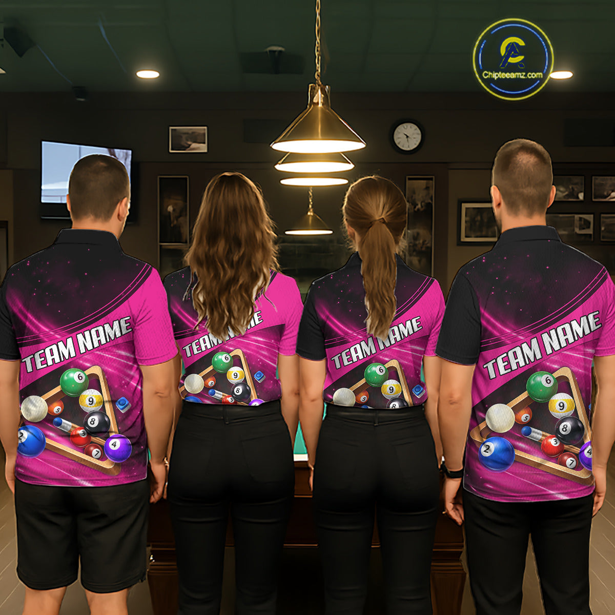 Pink And Black Billiard Jersey For Women Custom Pool Balls Billiard Team Shirt Polo & 1/4 Zip TDM6329