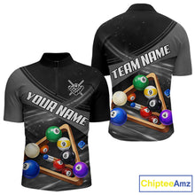 Load image into Gallery viewer, Grey And Black Billiard Jersey For Men Custom Pool Balls Billiard Team Shirt Polo &amp; 1/4 Zip TDM6330