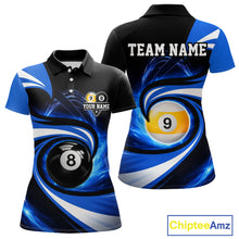 Load image into Gallery viewer, Black And Blue 8 Ball &amp; 9 Ball Billiard Shirt For Women Custom Pool Jersey Team Polo &amp; 1/4 Zip TDM6343