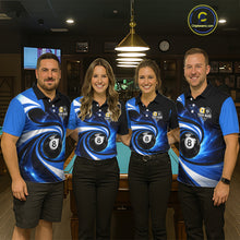 Load image into Gallery viewer, Black And Blue 8 Ball &amp; 9 Ball Billiard Shirt For Women Custom Pool Jersey Team Polo &amp; 1/4 Zip TDM6343