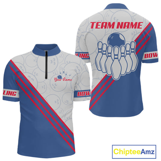 Personalized Bowling Jersey Polo & Quarter Zip For Men Custom Bowling Tournament Team Shirt TDM6349