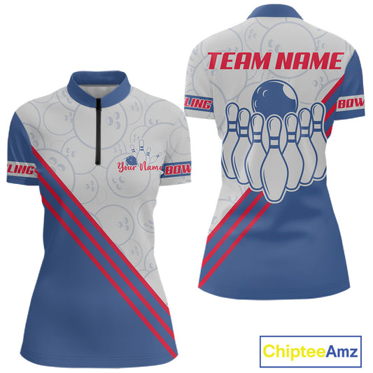 Personalized Bowling Jersey Polo & Quarter Zip For Women Custom Bowling Tournament Team Shirt TDM6349