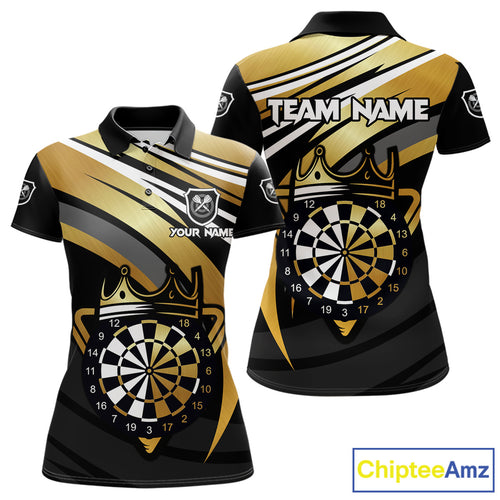 Black And Gold Dartboard Crown Darts Shirt For Women Custom Darts Sport Jersey Team Polo & 1/4 Zip TDM4793