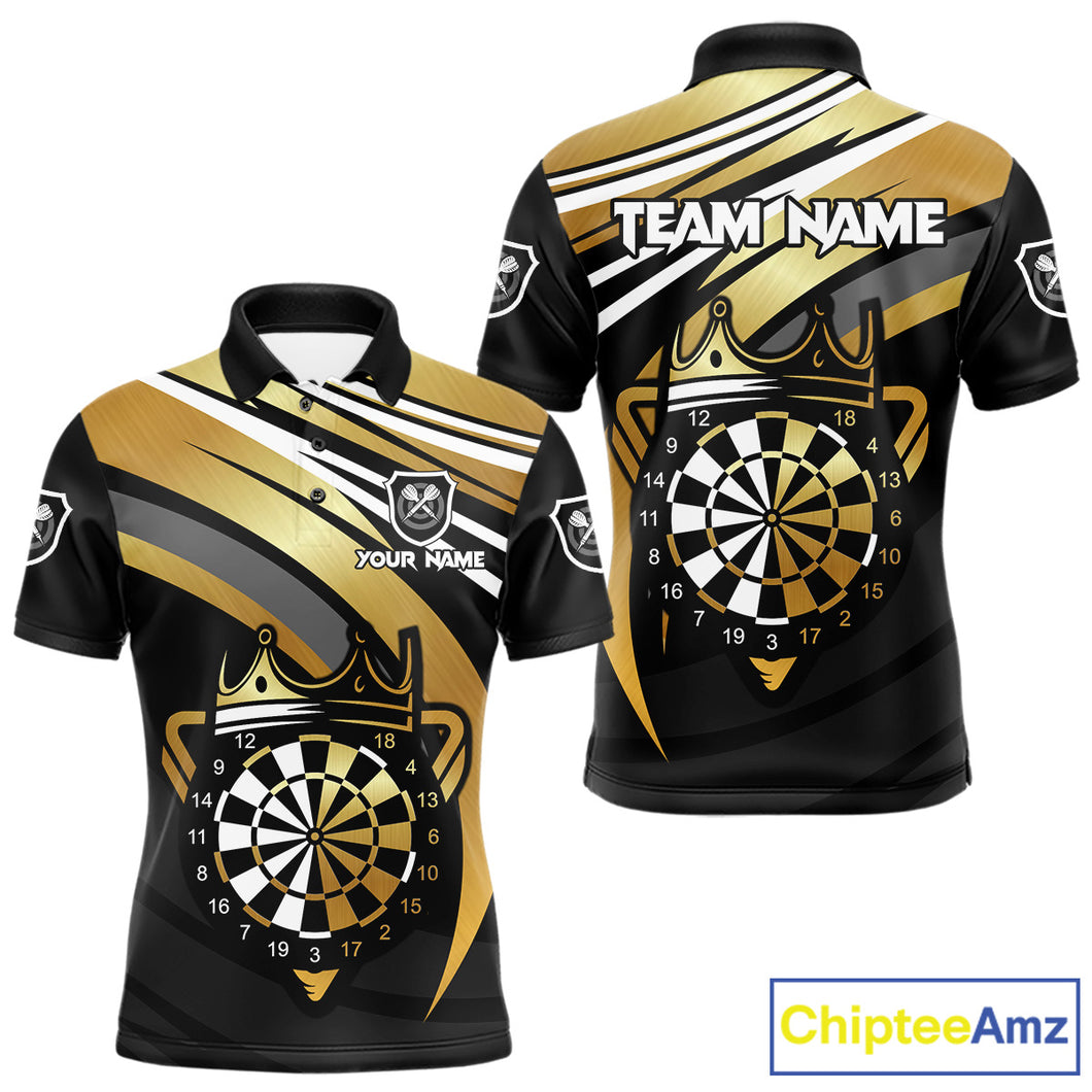 Black And Gold Dartboard Crown Darts Shirt For Men Custom Darts Sport Jersey Team Polo & 1/4 Zip TDM4793